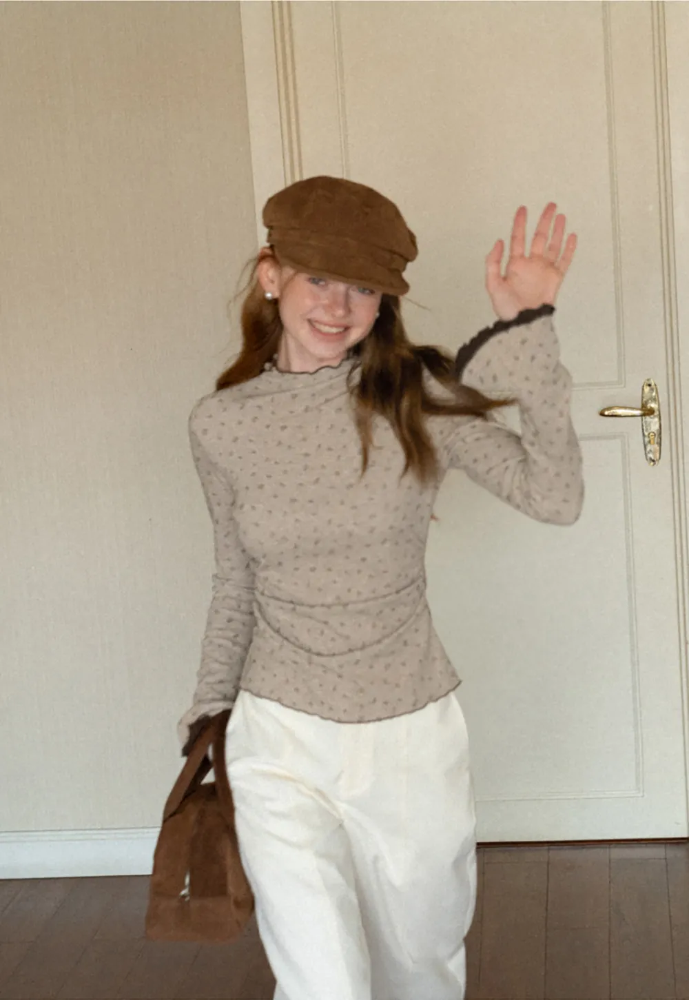 Scalloped Hem Long Sleeve Textured Knit Top