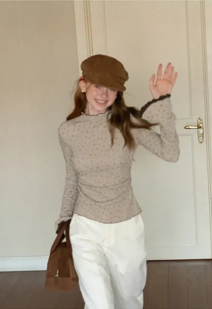 Scalloped Hem Long Sleeve Textured Knit Top