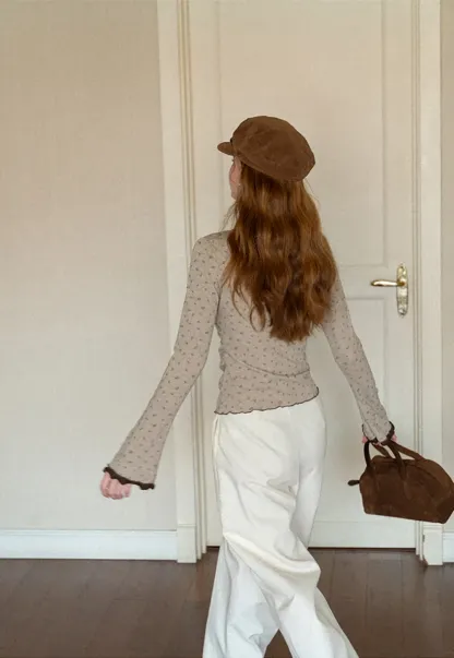 Scalloped Hem Long Sleeve Textured Knit Top