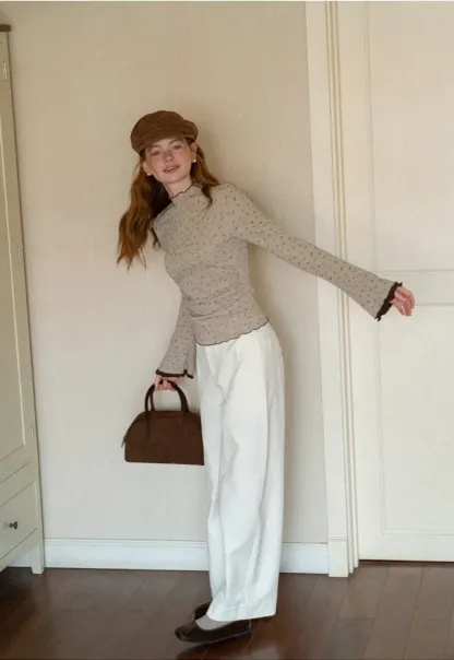 Scalloped Hem Long Sleeve Textured Knit Top
