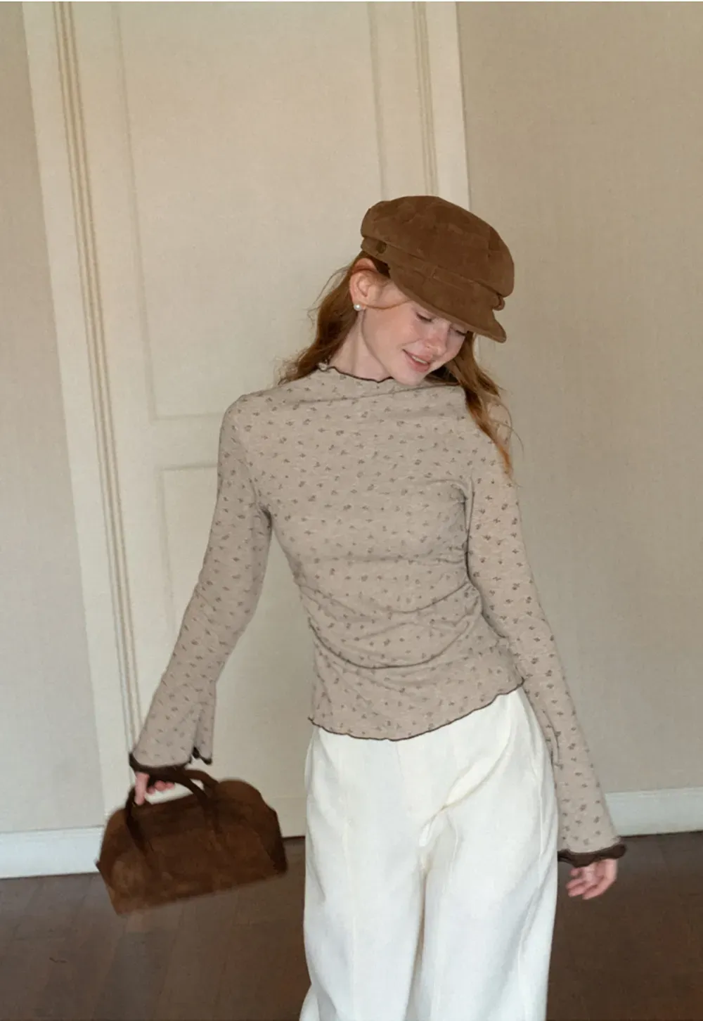 Scalloped Hem Long Sleeve Textured Knit Top