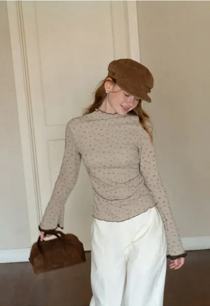 Scalloped Hem Long Sleeve Textured Knit Top