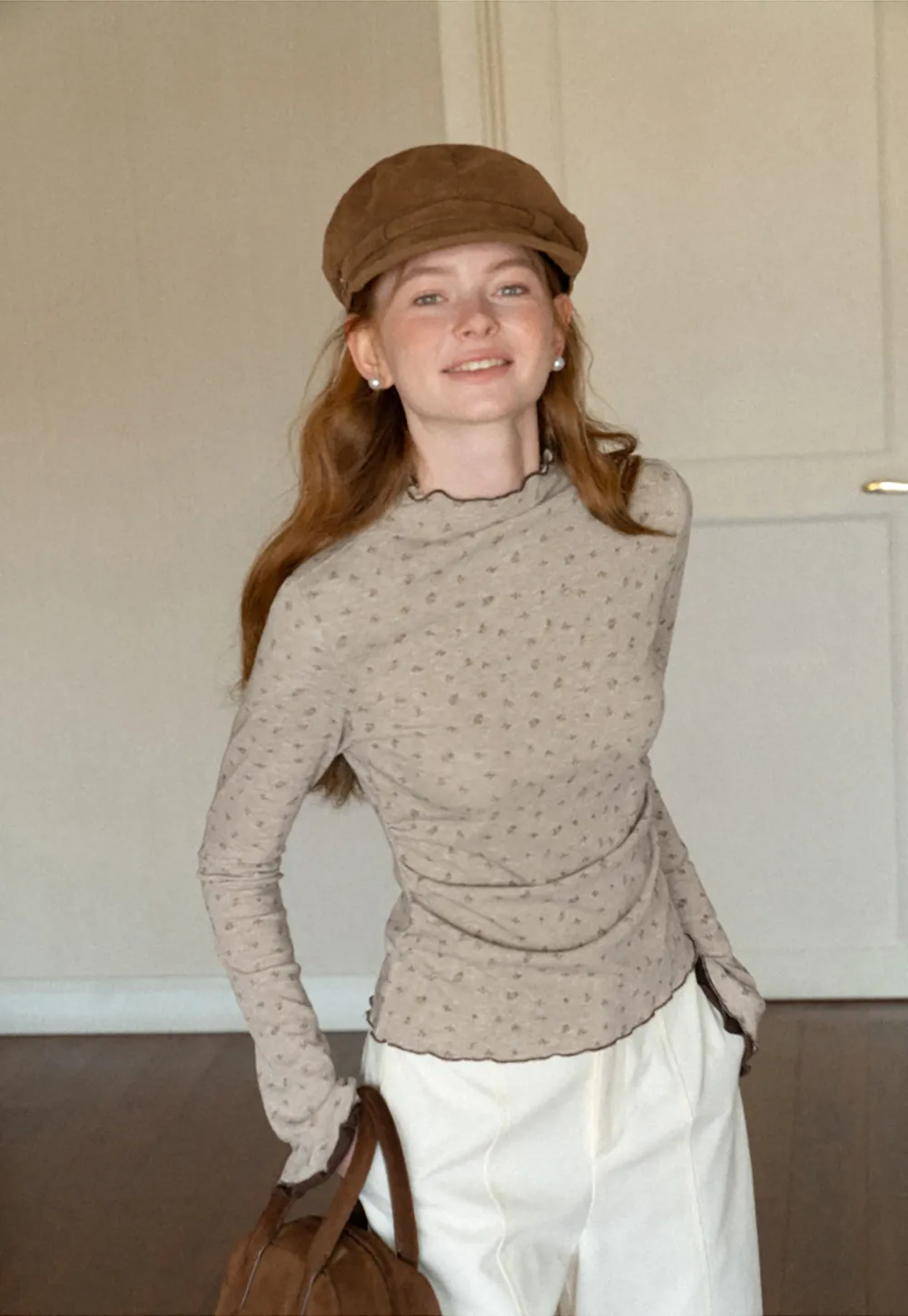 Scalloped Hem Long Sleeve Textured Knit Top