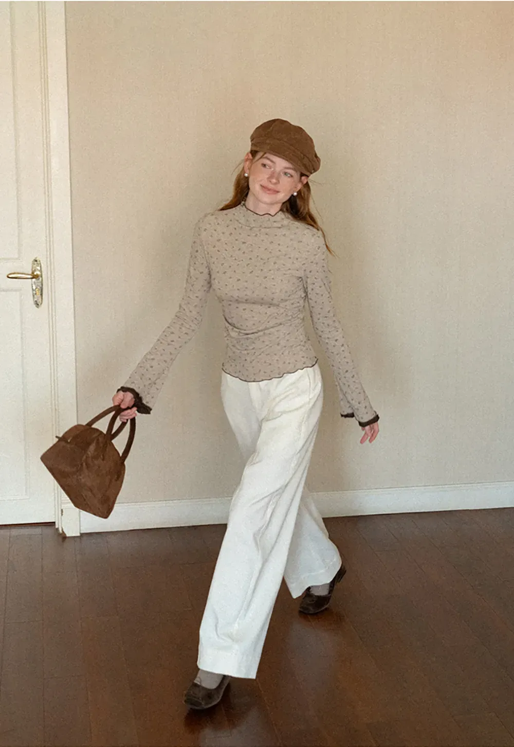 Scalloped Hem Long Sleeve Textured Knit Top