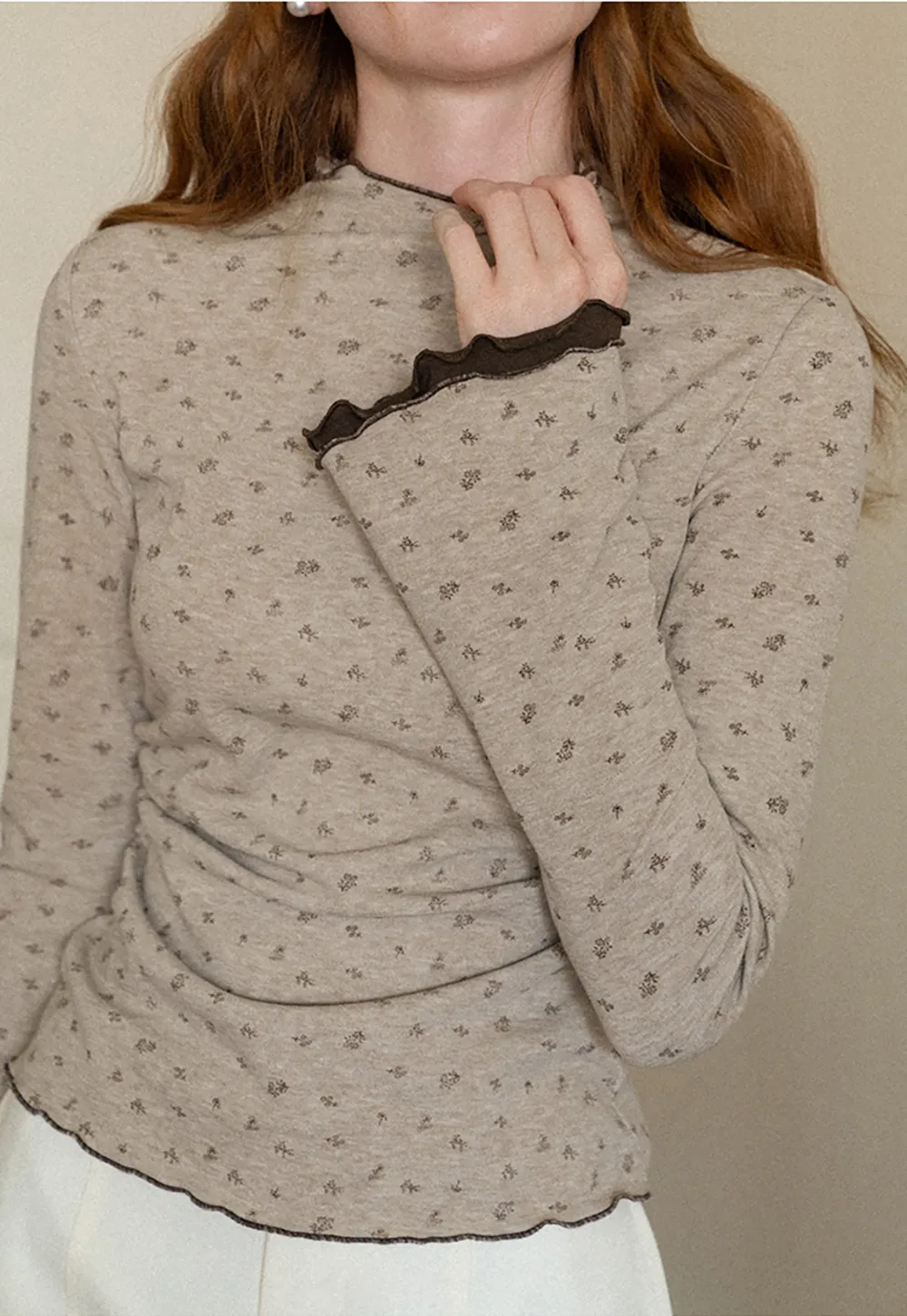 Scalloped Hem Long Sleeve Textured Knit Top