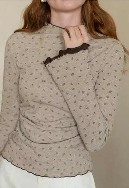 Scalloped Hem Long Sleeve Textured Knit Top