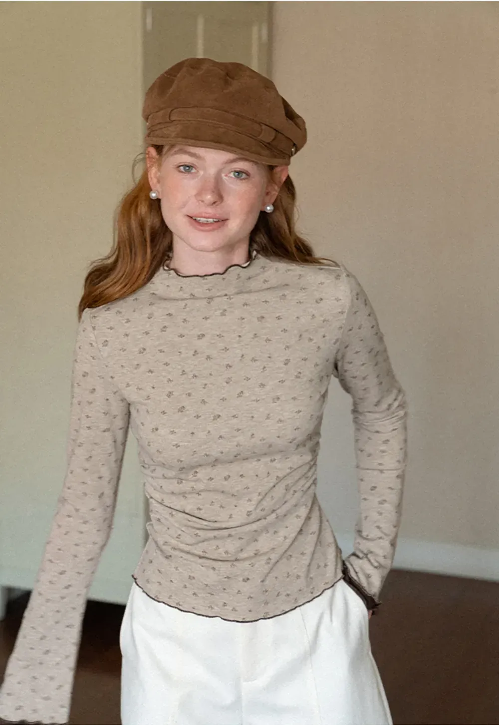 Scalloped Hem Long Sleeve Textured Knit Top