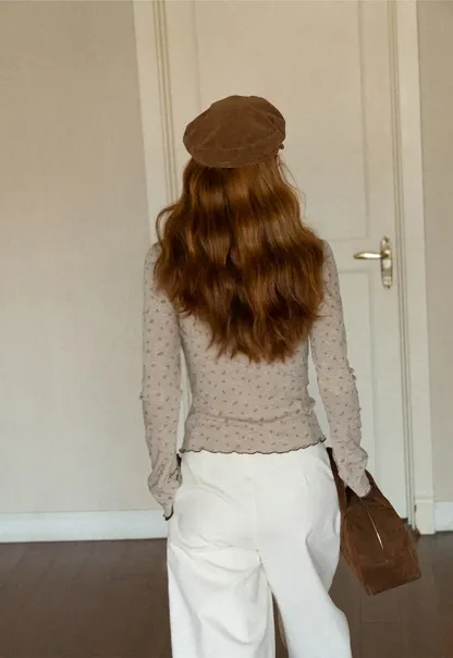 Scalloped Hem Long Sleeve Textured Knit Top