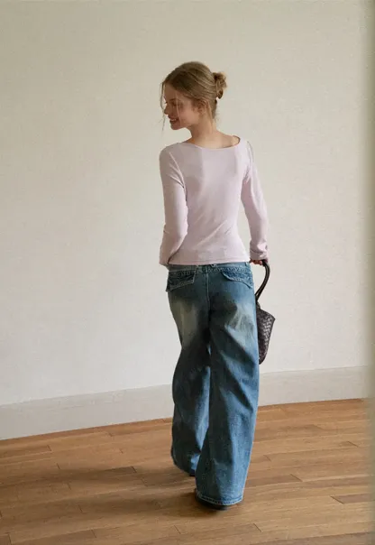 Asymmetrical Draped Neck Long Sleeve T Shirt
