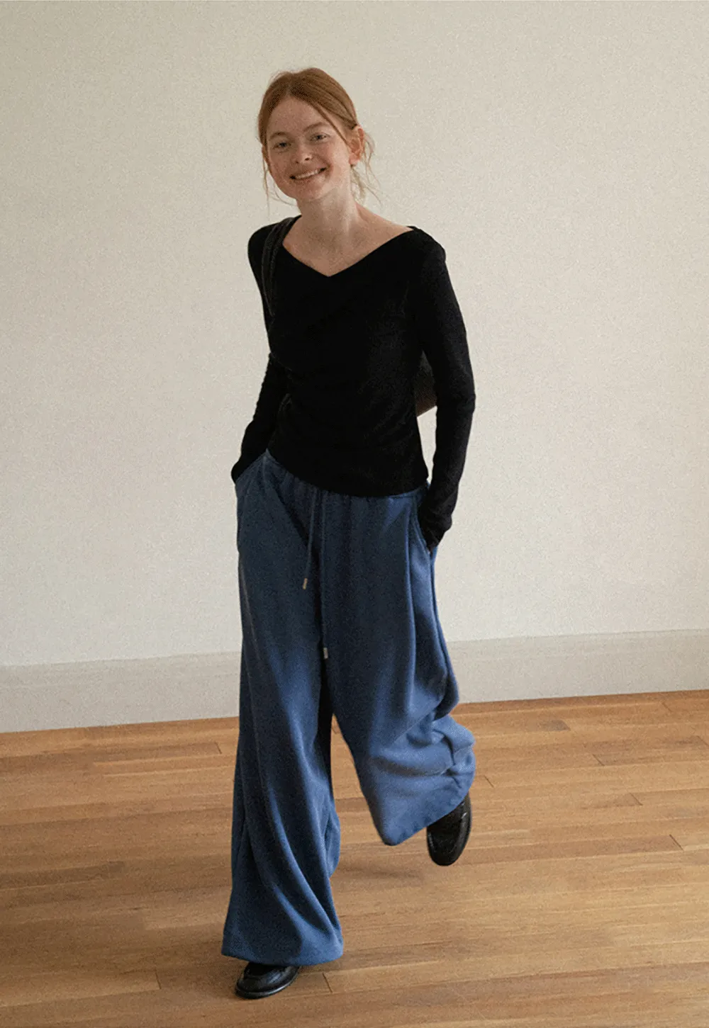 Asymmetrical Draped Neck Long Sleeve T Shirt