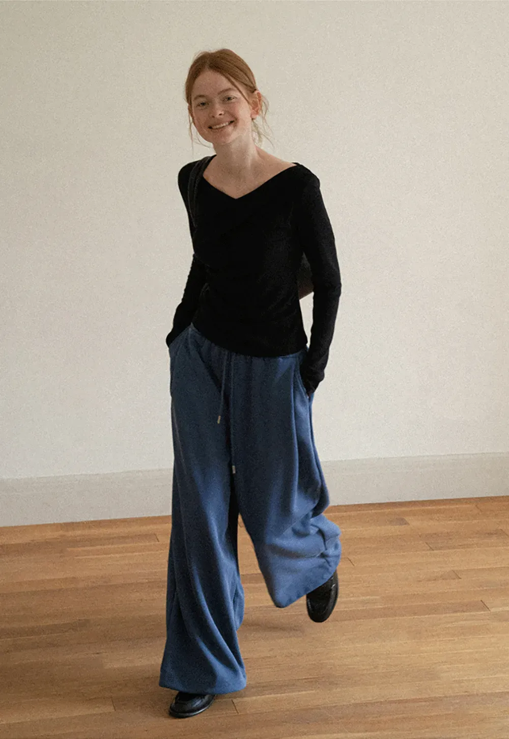 Asymmetrical Draped Neck Long Sleeve T Shirt