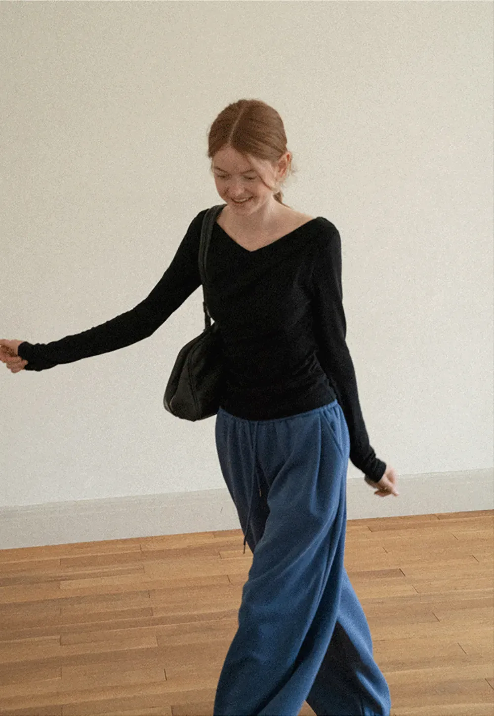 Asymmetrical Draped Neck Long Sleeve T Shirt