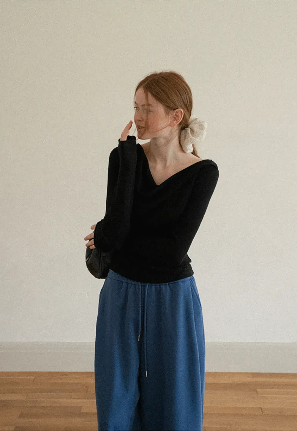 Asymmetrical Draped Neck Long Sleeve T Shirt