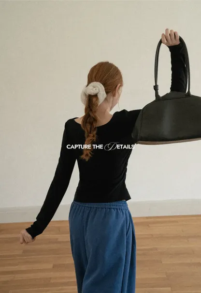 Asymmetrical Draped Neck Long Sleeve T Shirt