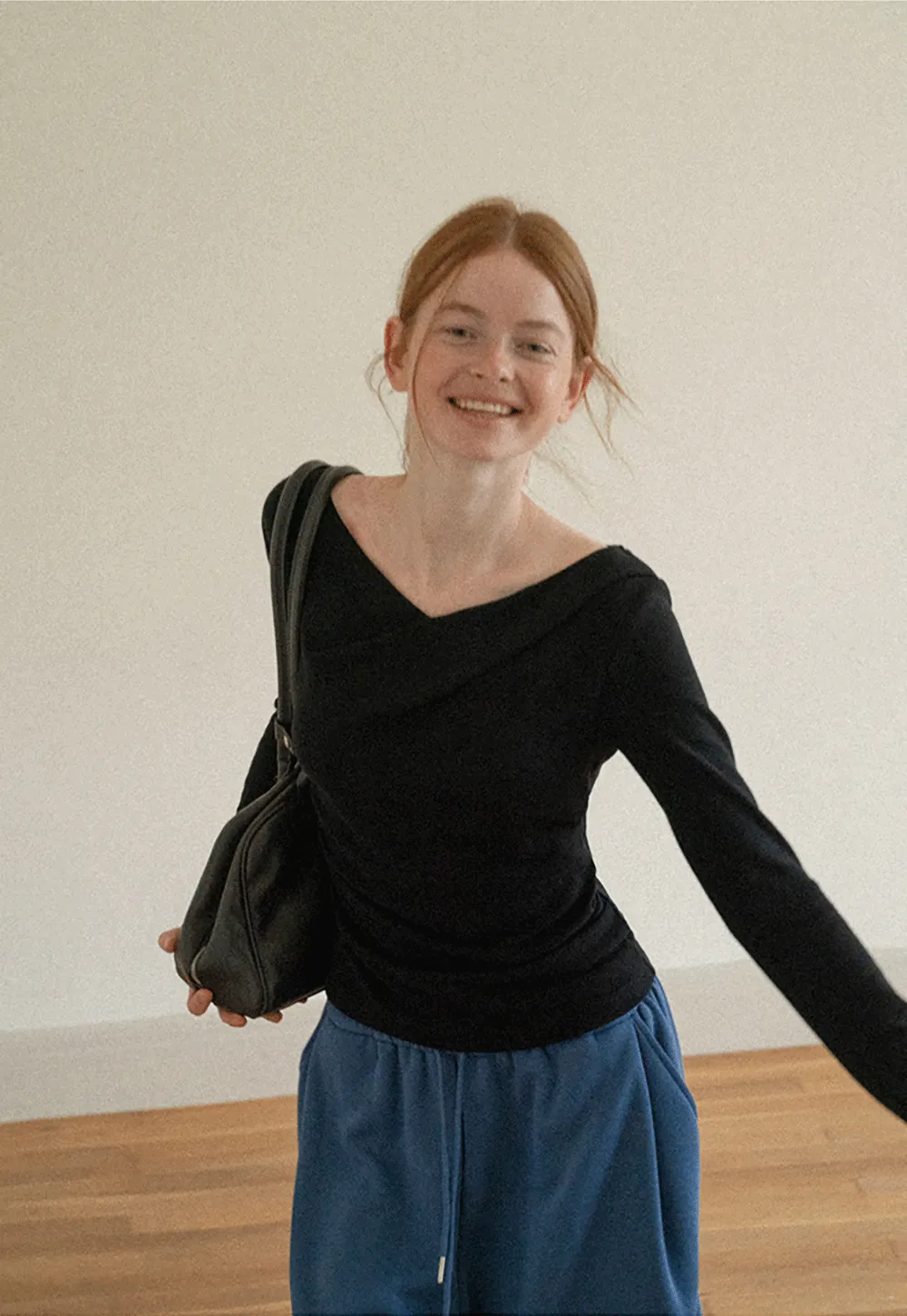 Asymmetrical Draped Neck Long Sleeve T Shirt