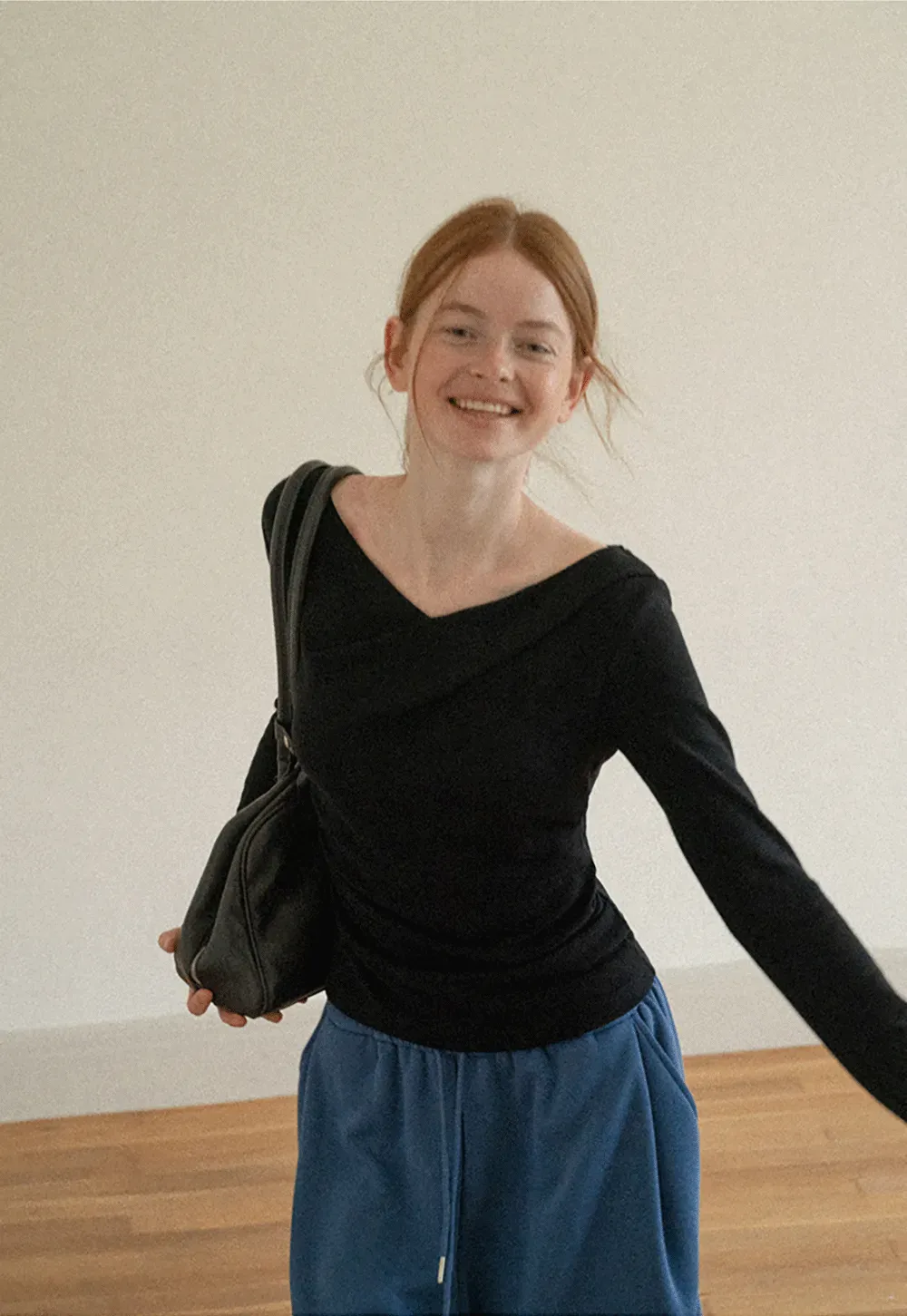 Asymmetrical Draped Neck Long Sleeve T Shirt