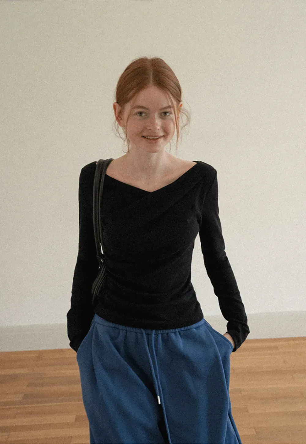 Asymmetrical Draped Neck Long Sleeve T Shirt