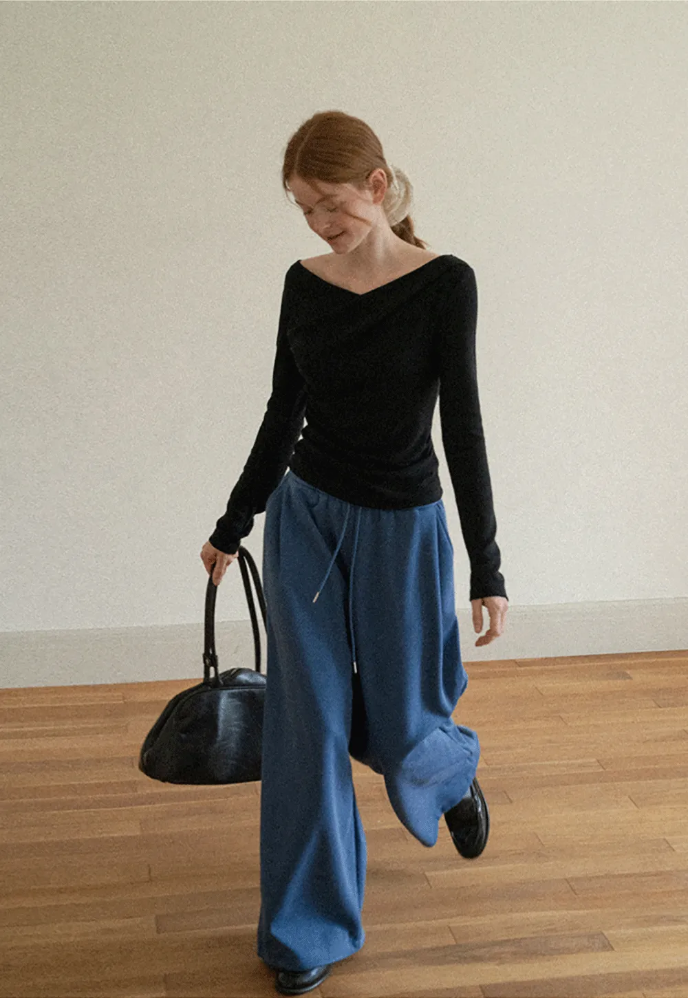 Asymmetrical Draped Neck Long Sleeve T Shirt