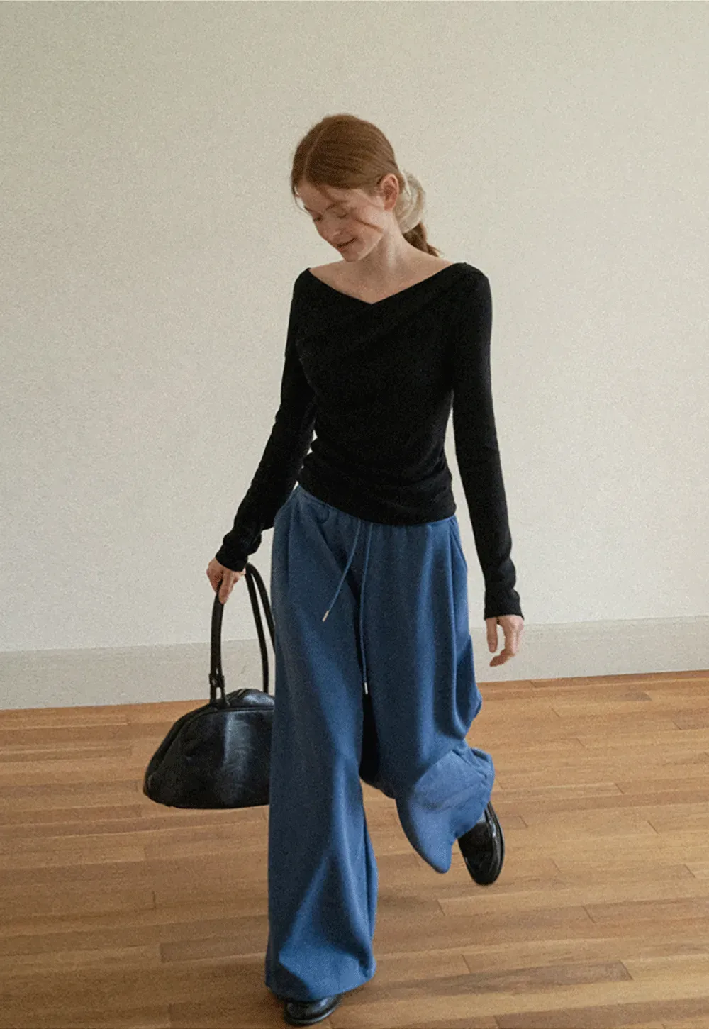 Asymmetrical Draped Neck Long Sleeve T Shirt