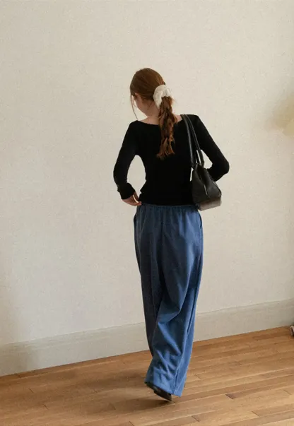 Asymmetrical Draped Neck Long Sleeve T Shirt