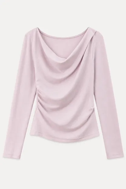 Asymmetrical Draped Neck Long Sleeve T Shirt