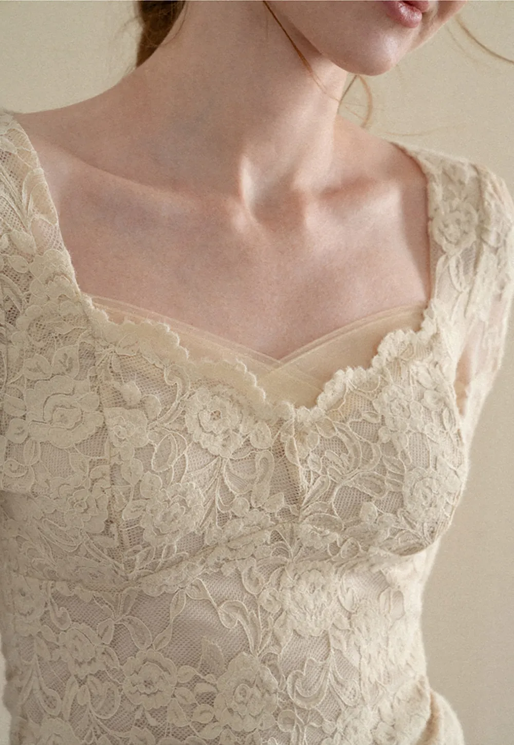 Lace Long Sleeve Square Neck Top