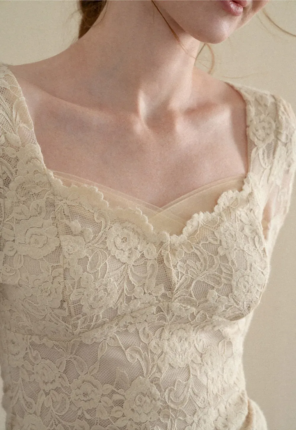 Lace Long Sleeve Square Neck Top