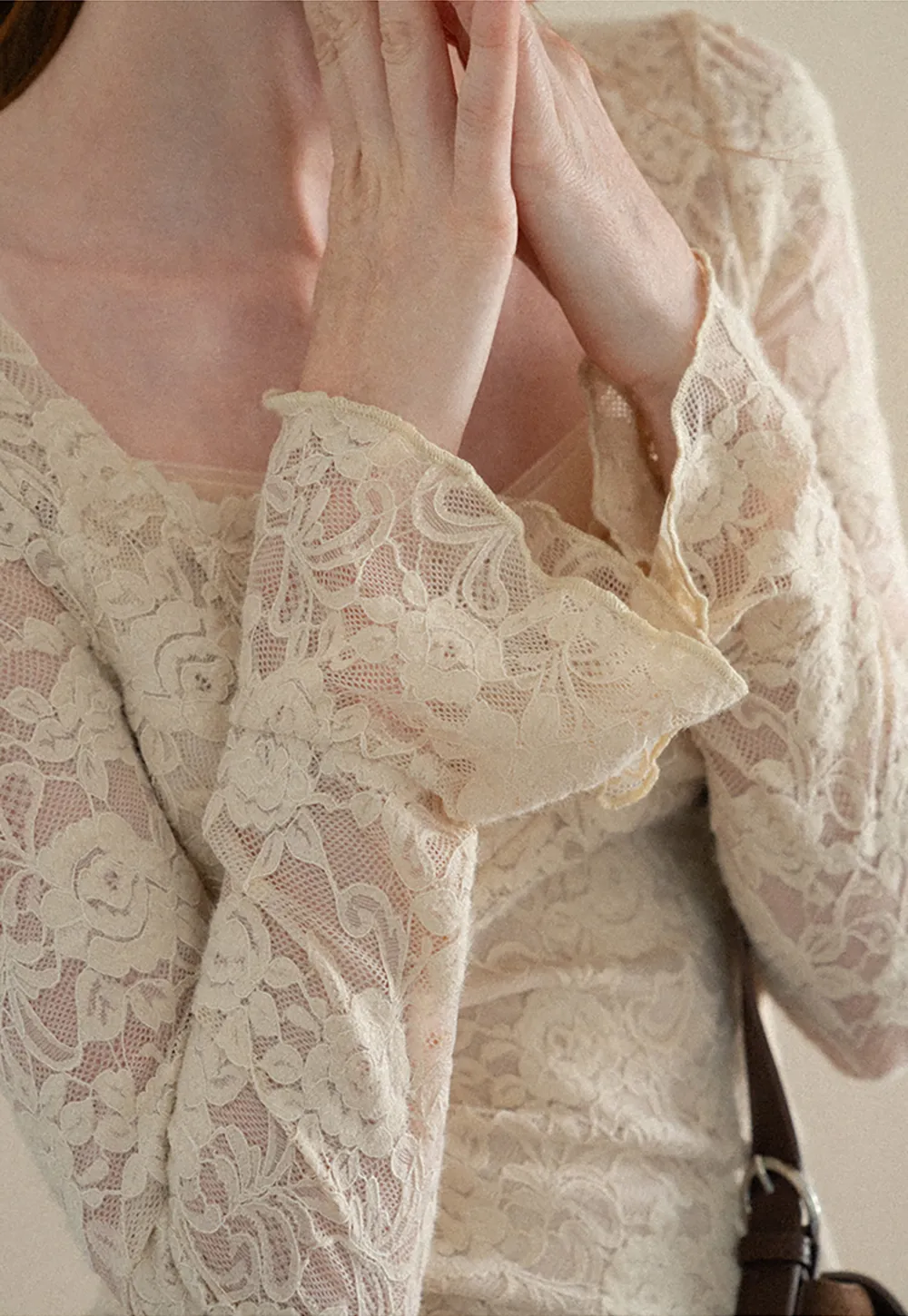 Lace Long Sleeve Square Neck Top
