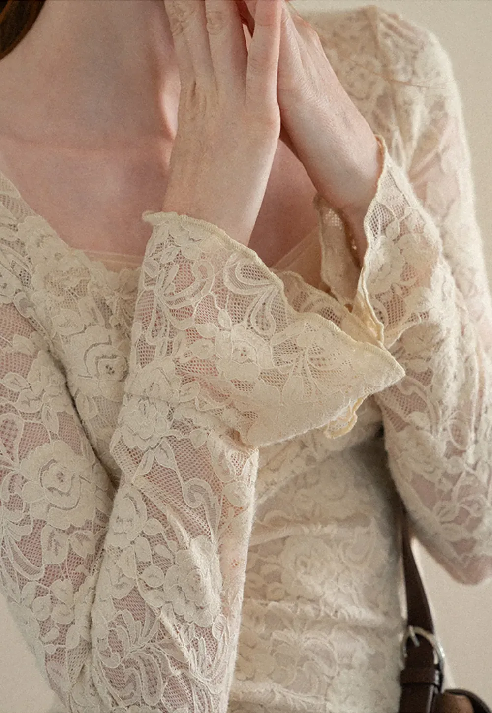 Lace Long Sleeve Square Neck Top