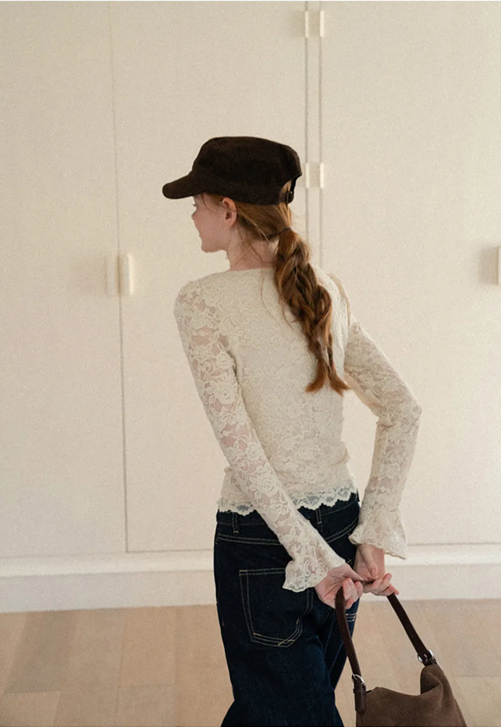 Lace Long Sleeve Square Neck Top