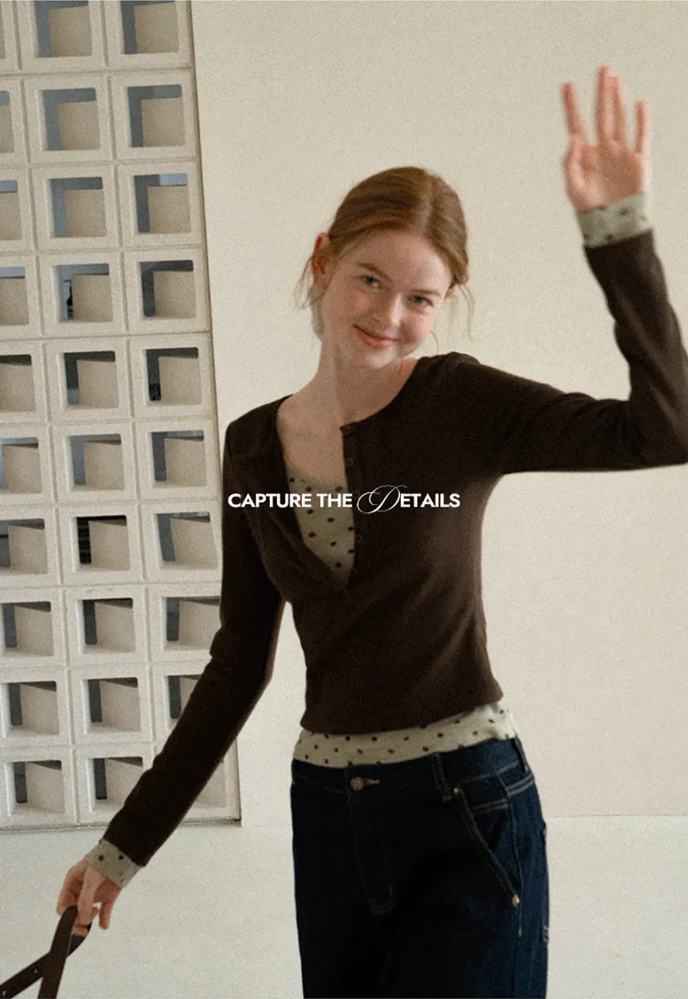 Polka Dot Print V Neck Long Sleeve T Shirt