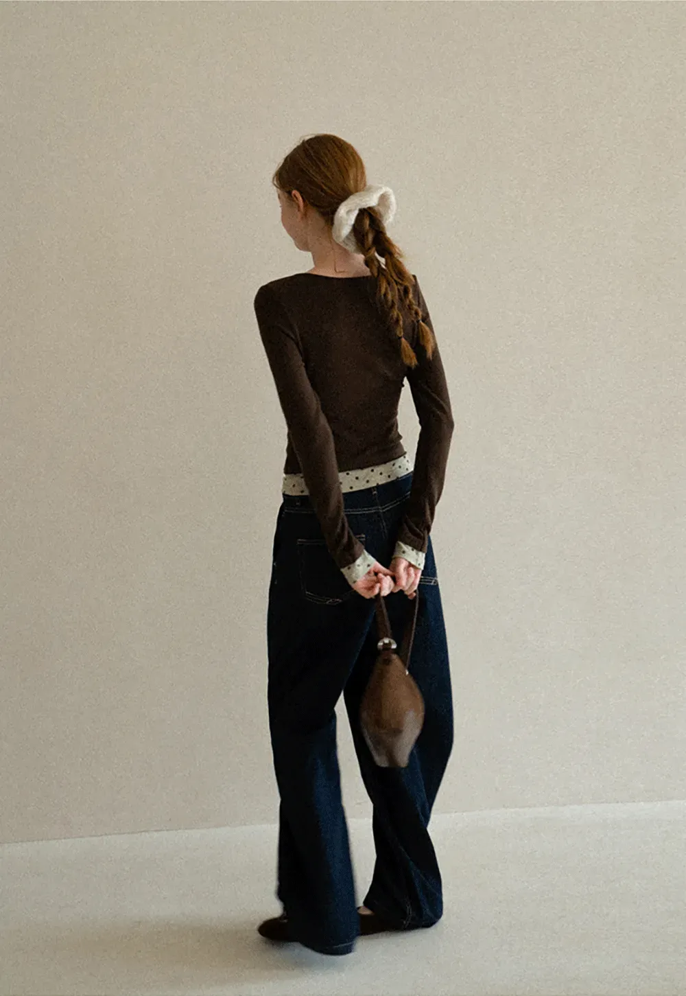 Polka Dot Print V Neck Long Sleeve T Shirt