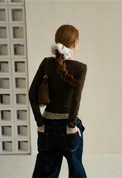 Polka Dot Print V Neck Long Sleeve T Shirt