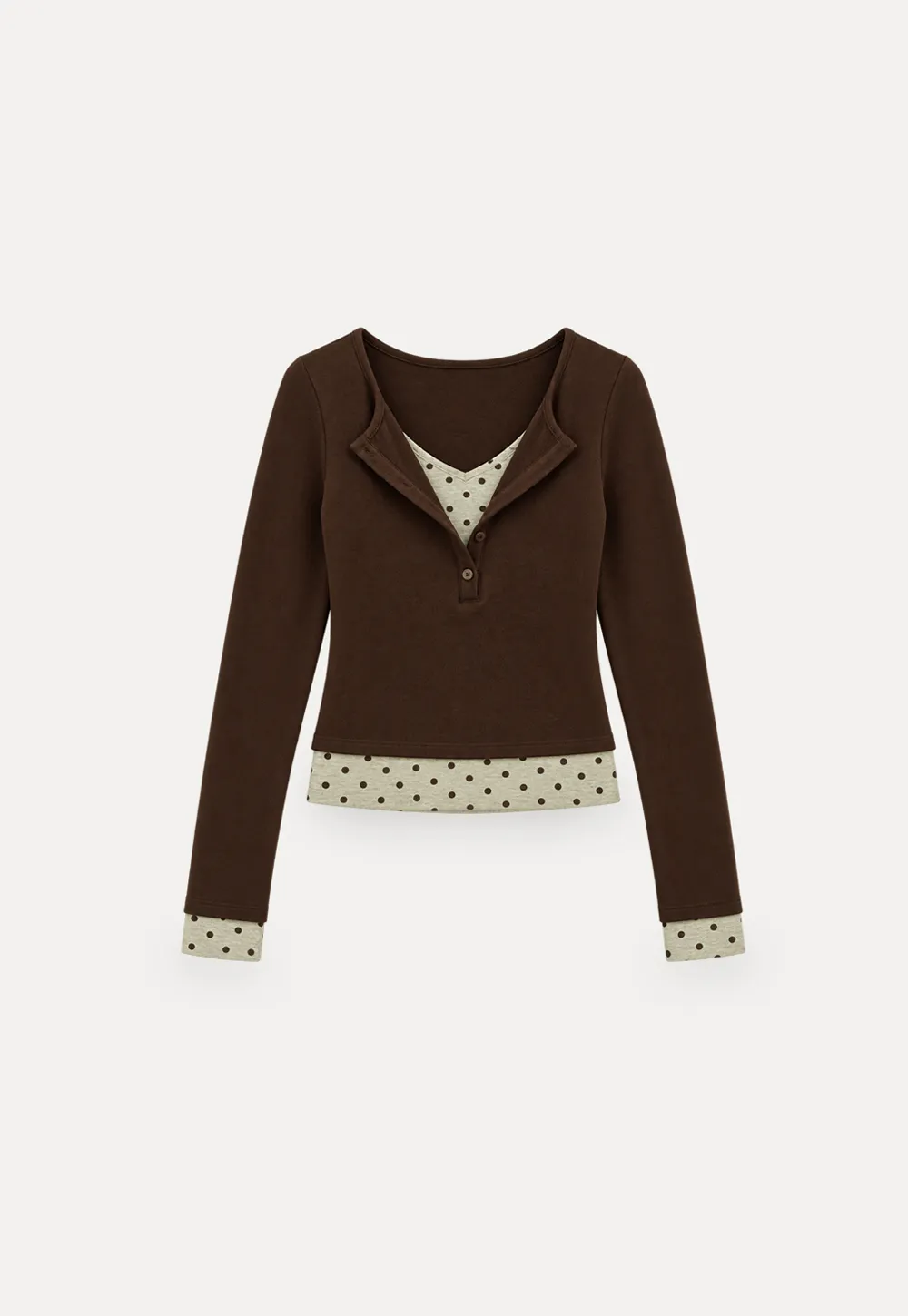 Polka Dot Print V Neck Long Sleeve T Shirt