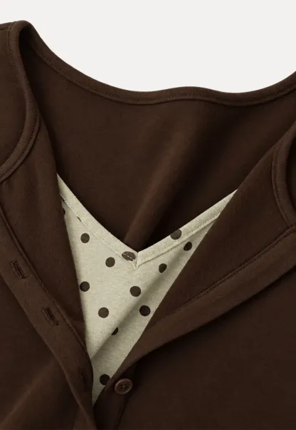 Polka Dot Print V Neck Long Sleeve T Shirt