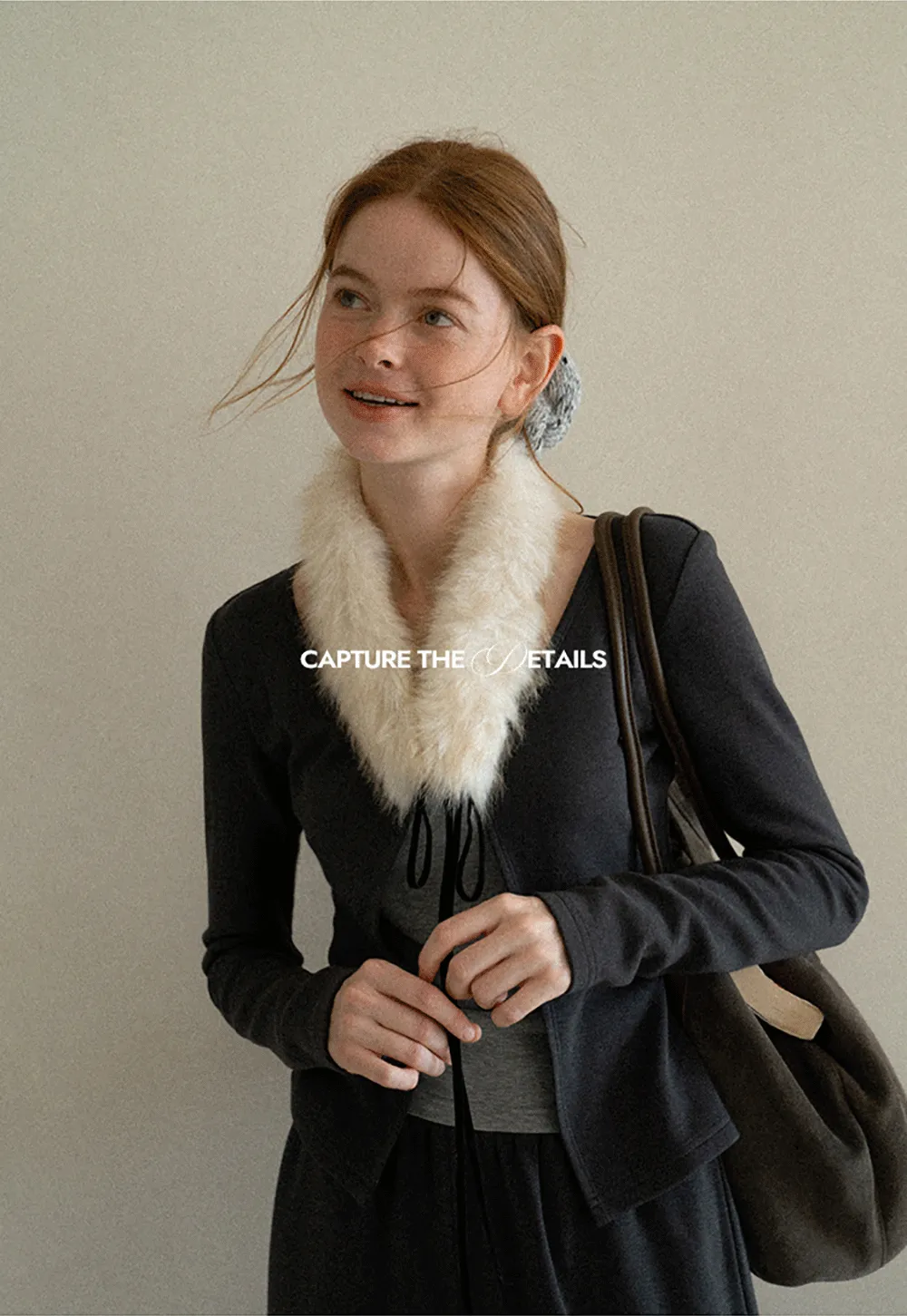 Faux Fur Collar Cardigan and Wide Leg Casual Pants