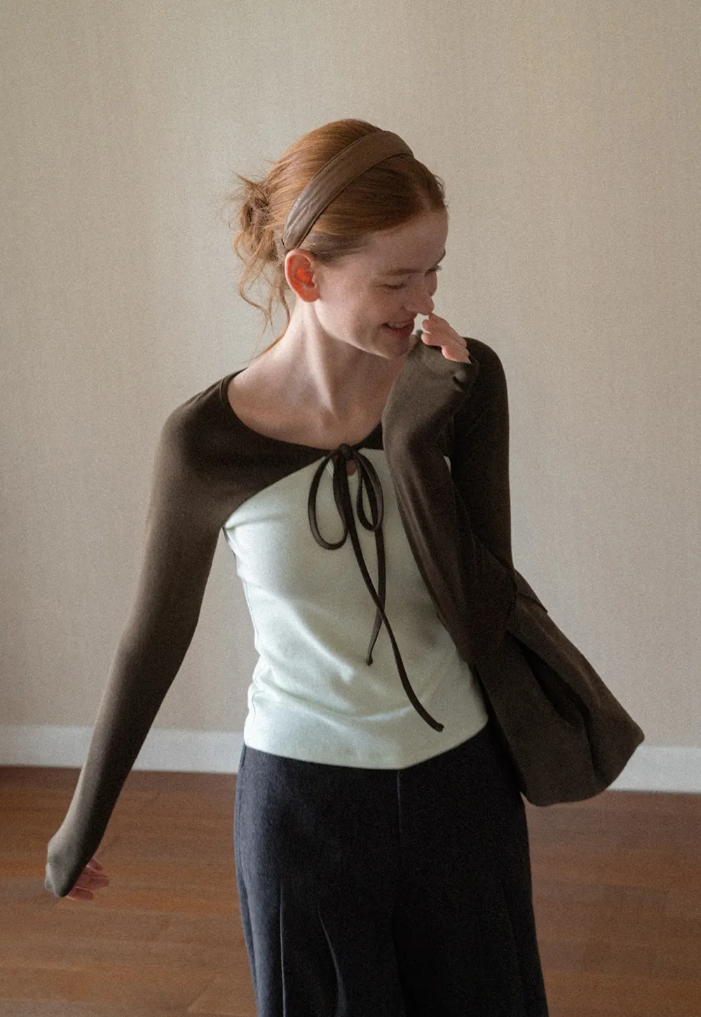 Contrast Panel Top with Tie Neck Detail