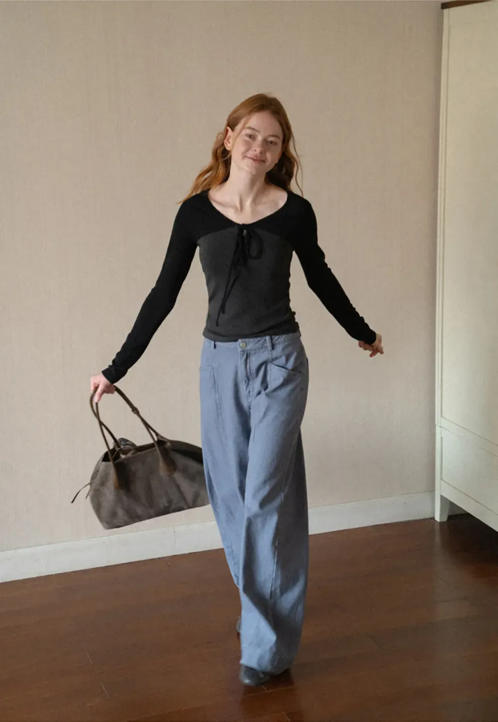 Contrast Panel Top with Tie Neck Detail