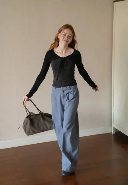 Contrast Panel Top with Tie Neck Detail