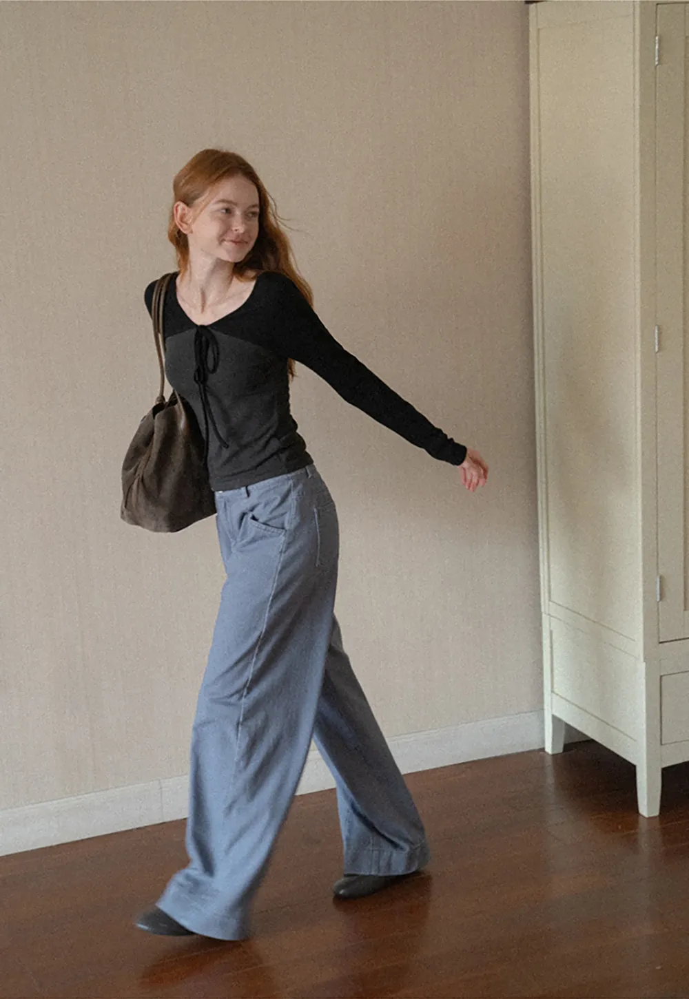 Contrast Panel Top with Tie Neck Detail