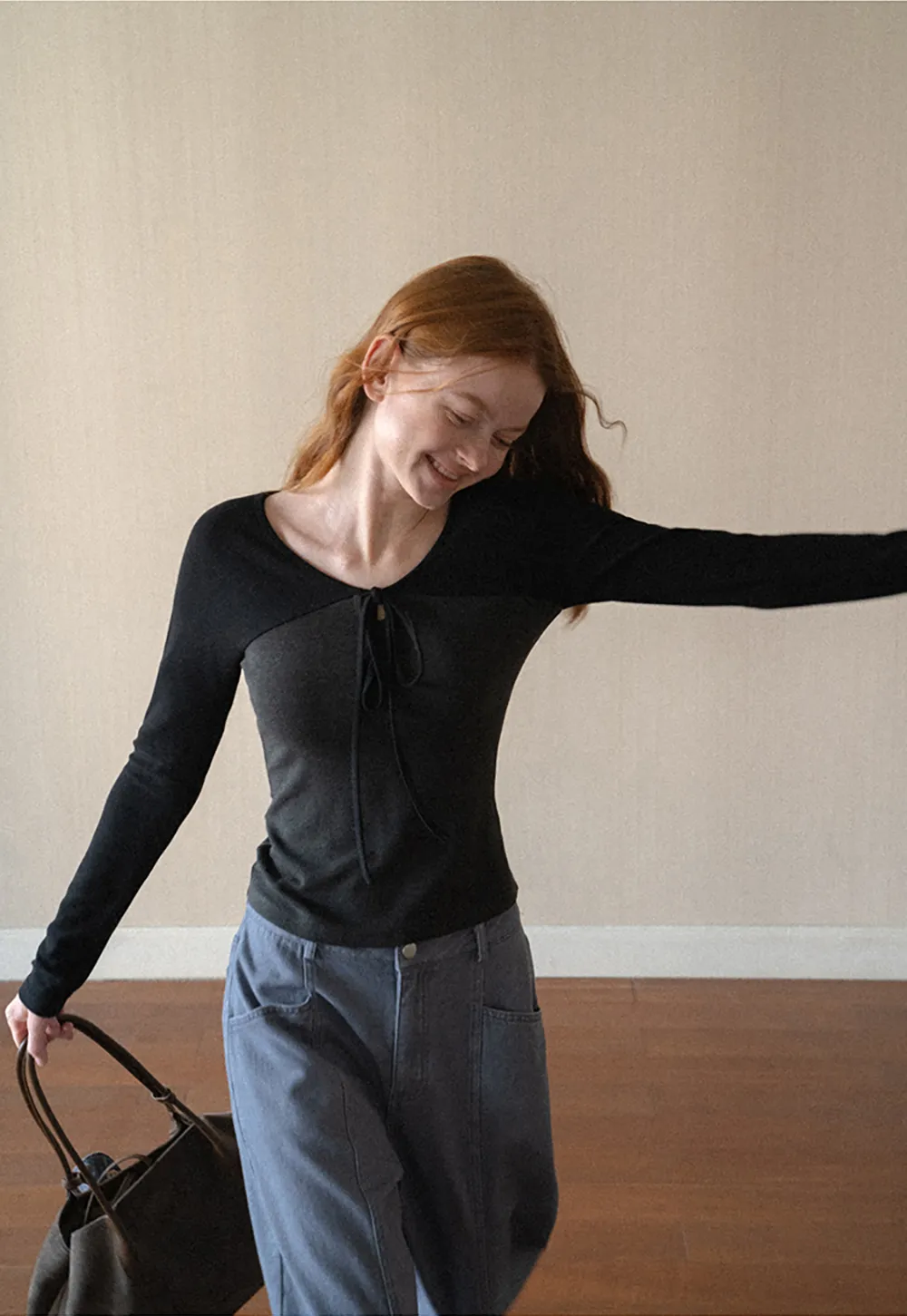 Contrast Panel Top with Tie Neck Detail