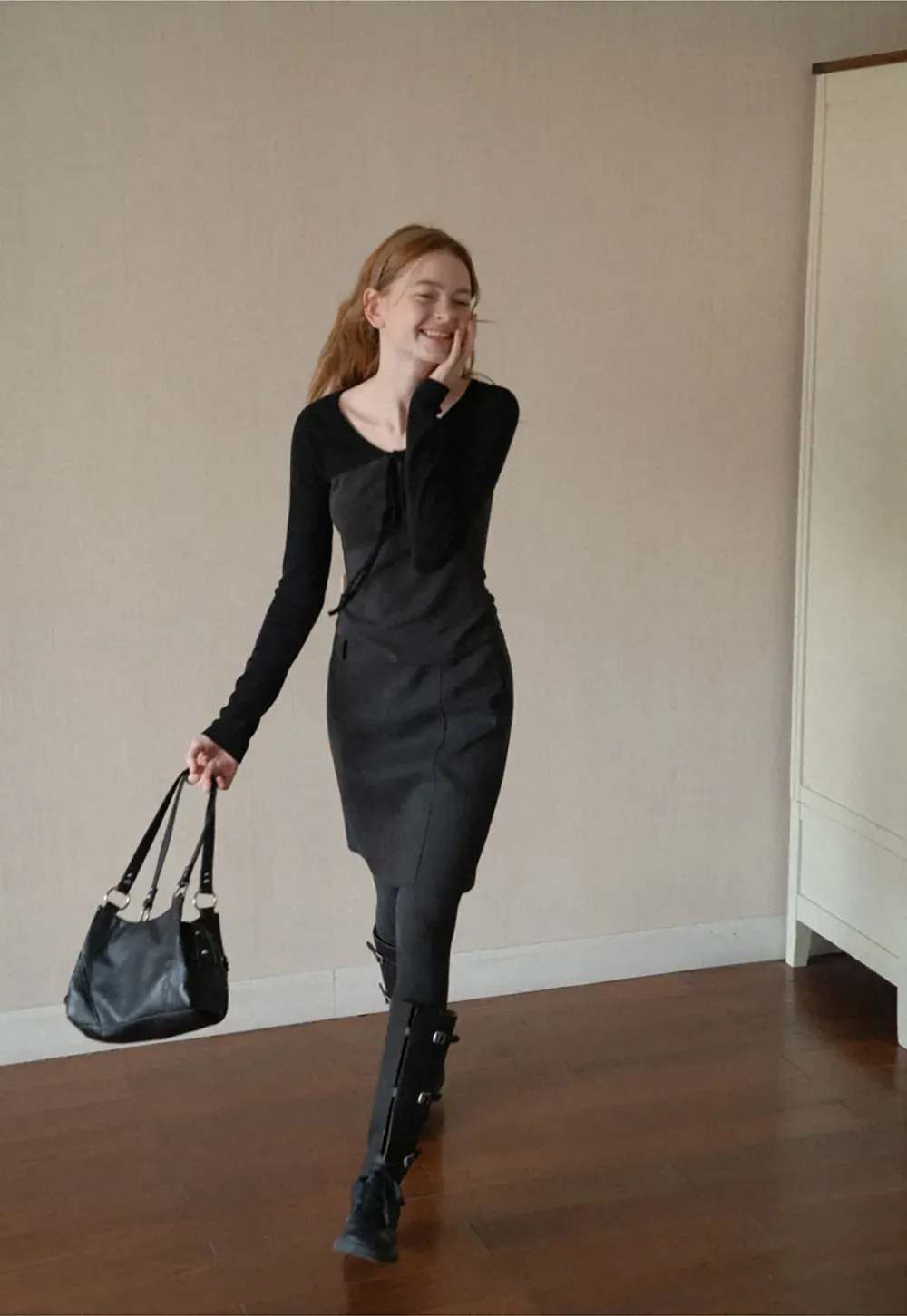 Contrast Panel Top with Tie Neck Detail