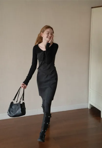 Contrast Panel Top with Tie Neck Detail