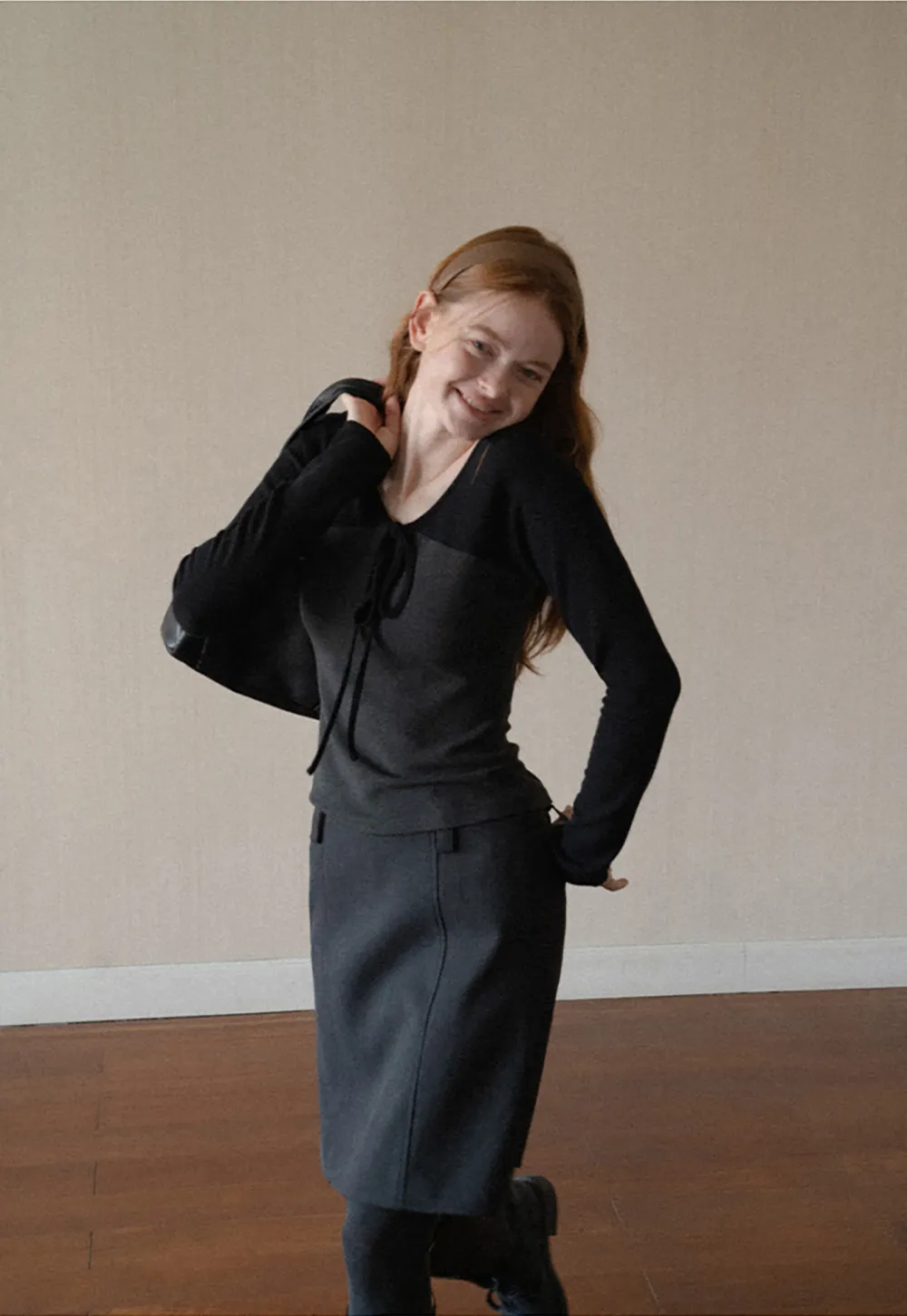 Contrast Panel Top with Tie Neck Detail
