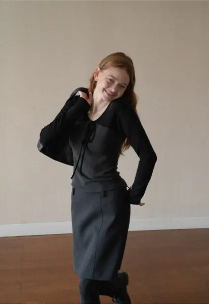 Contrast Panel Top with Tie Neck Detail