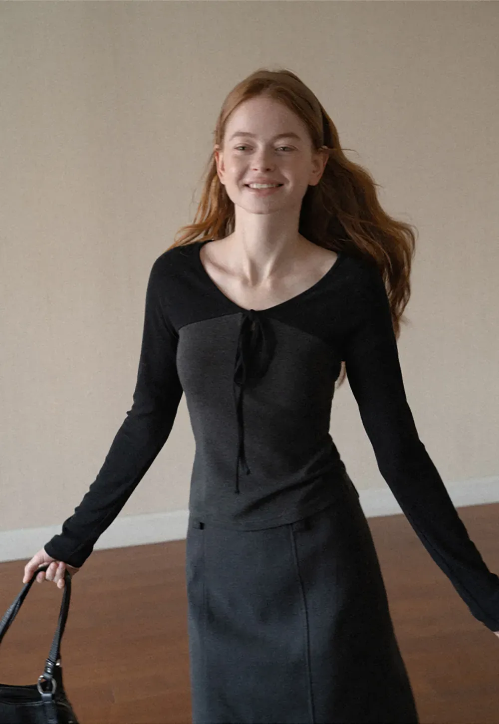 Contrast Panel Top with Tie Neck Detail
