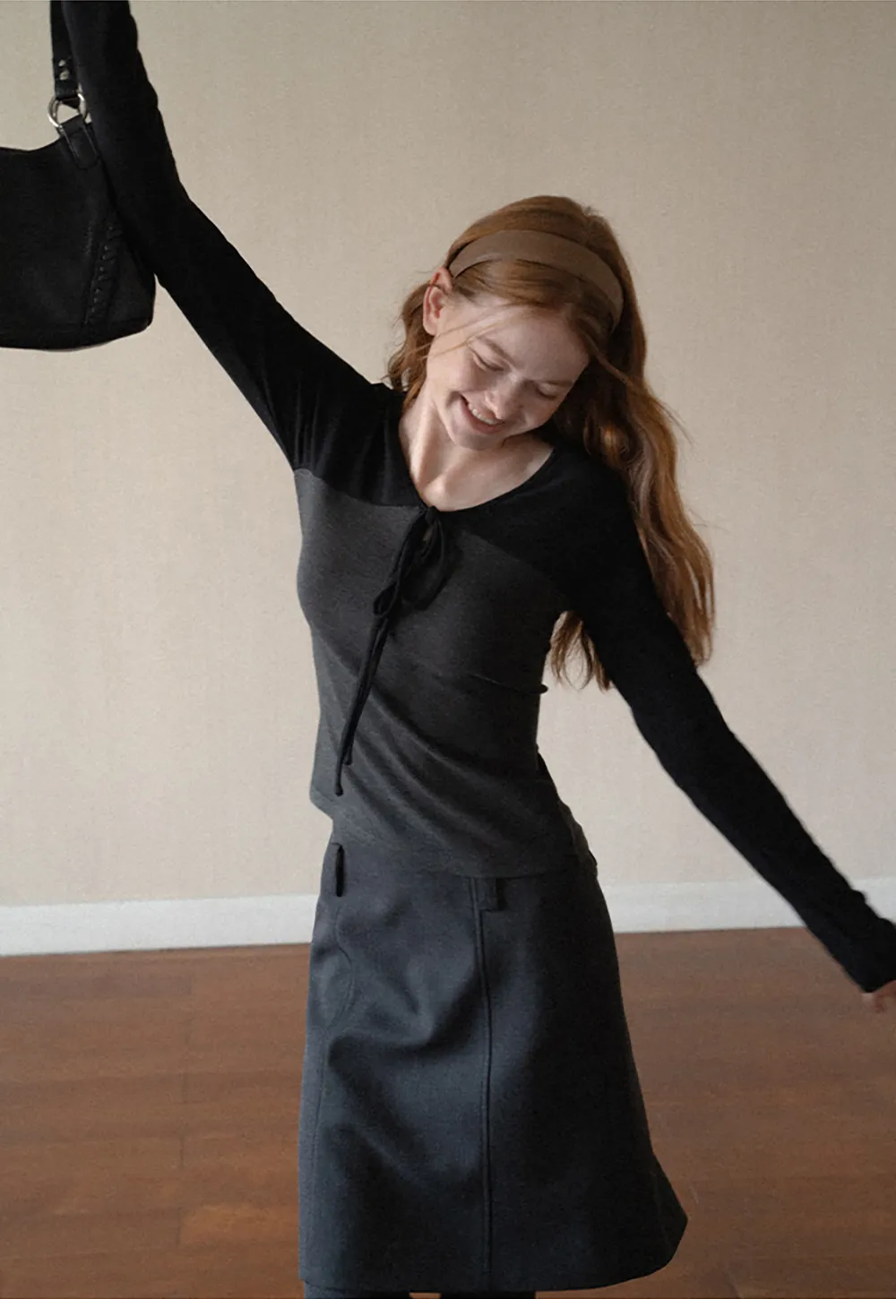 Contrast Panel Top with Tie Neck Detail