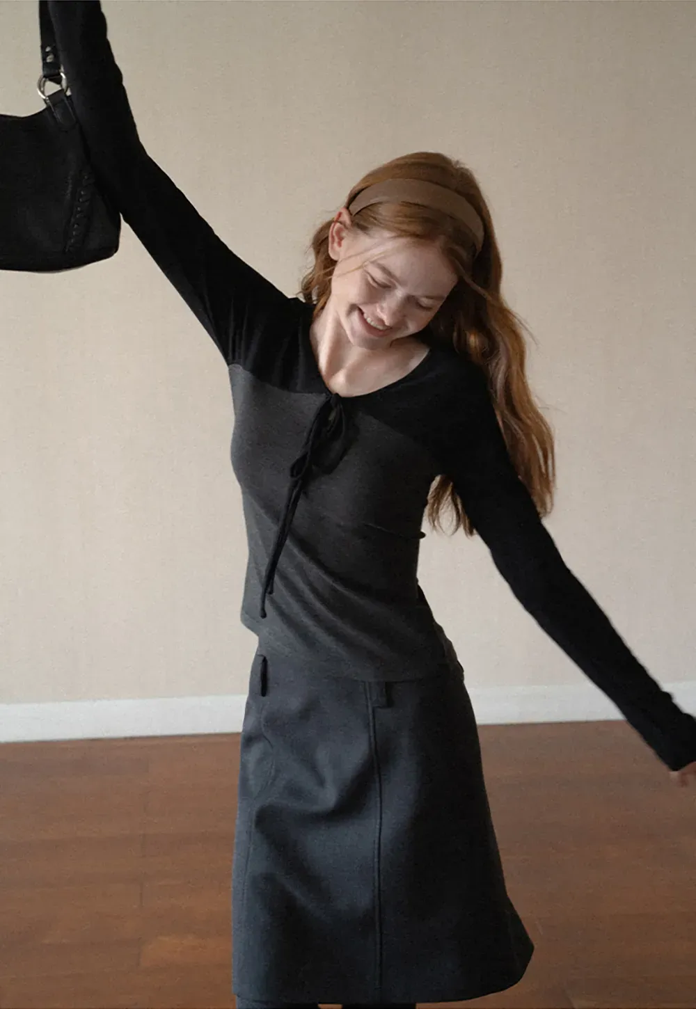 Contrast Panel Top with Tie Neck Detail