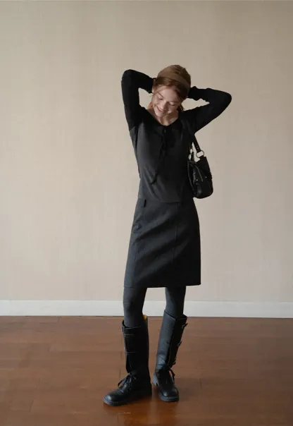 Contrast Panel Top with Tie Neck Detail