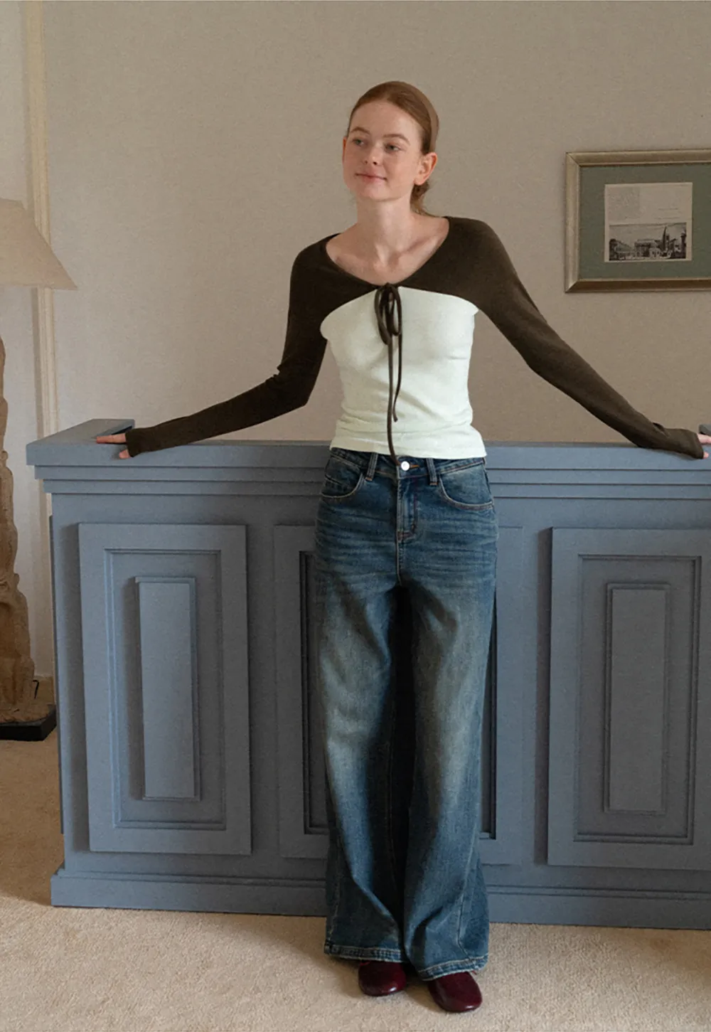 Contrast Panel Top with Tie Neck Detail
